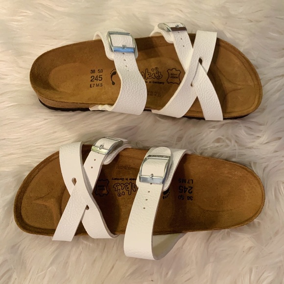 Birkenstock Shoes - Birkenstocks White Birki’s Cross Buckle Sandals